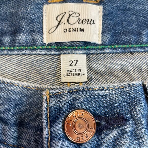 J Crew Blue Denim Straight Leg Slouchy Boy Friend Hi Rise Distressed Jeans 27 - Picture 8 of 15